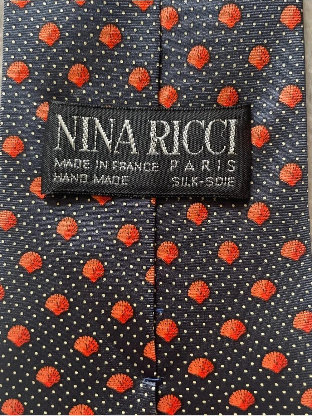 Nina Ricci Navy Tie with Orange Dot Pattern